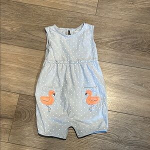 Adorable Blue Polka Dot Baby Romper with Flamingo Design Size 24‎ months